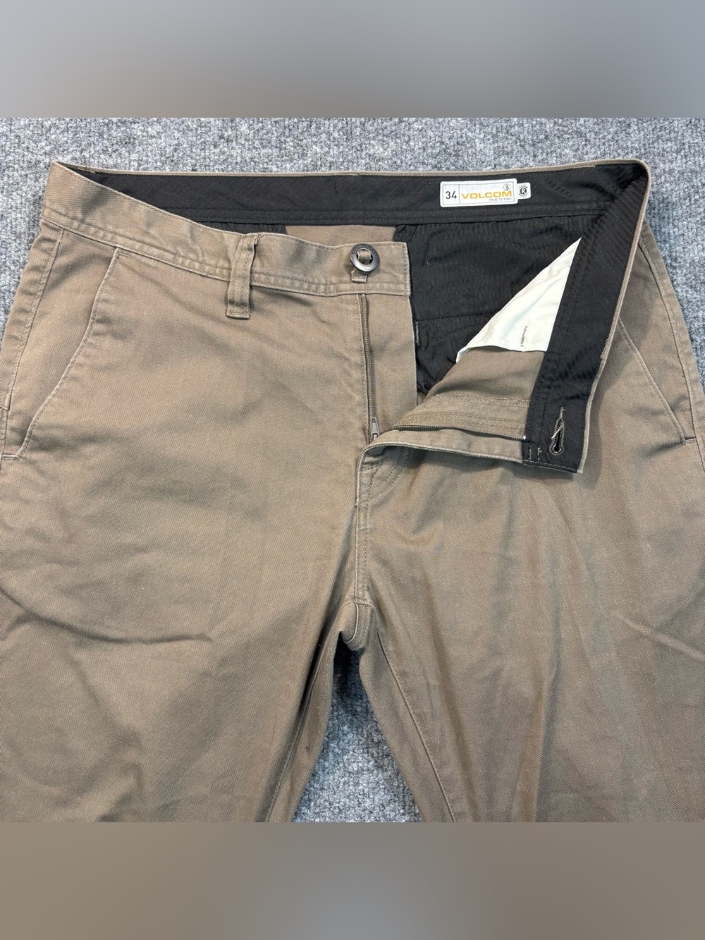 Volcom Frickin Modern Stretch Chino Pants Mens 34 Brown Khaki Skate Repreve - Picture 10 of 16